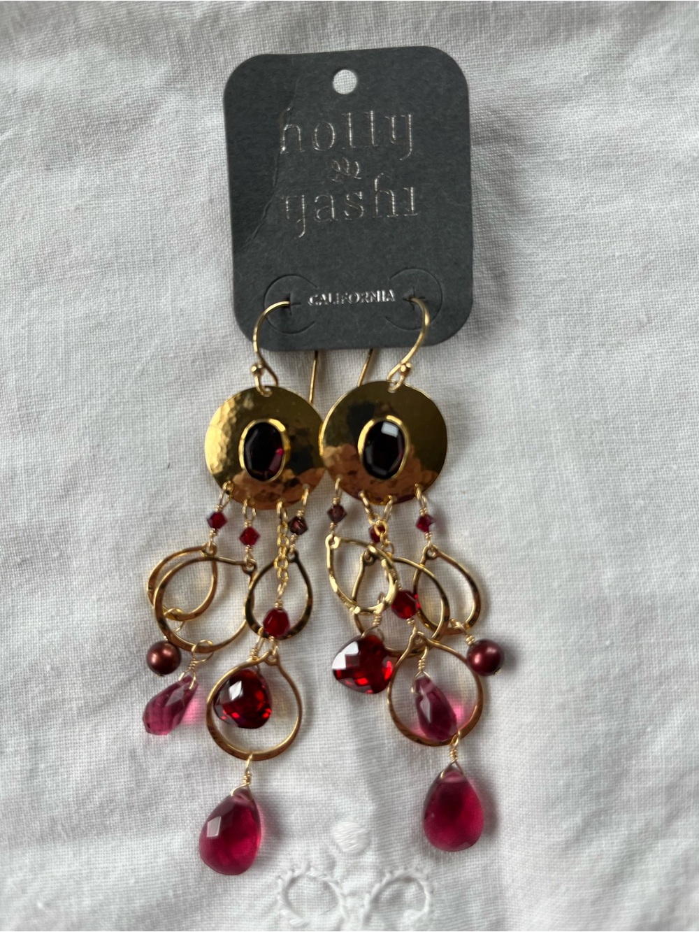 Holly Yashi Gold & Red Dangle Earrings